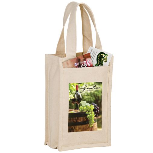 Custom Printed Heavyweight Cotton Canvas 2 Bottle Wine Tote w/Full Color (7"x3"x11") - Color Evolution - CVINE2-CE